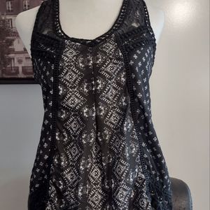 Hint of Mint- Black Lace-back Patchwork Tank w/ Cochet Trim, sz Sm. (Like new!)